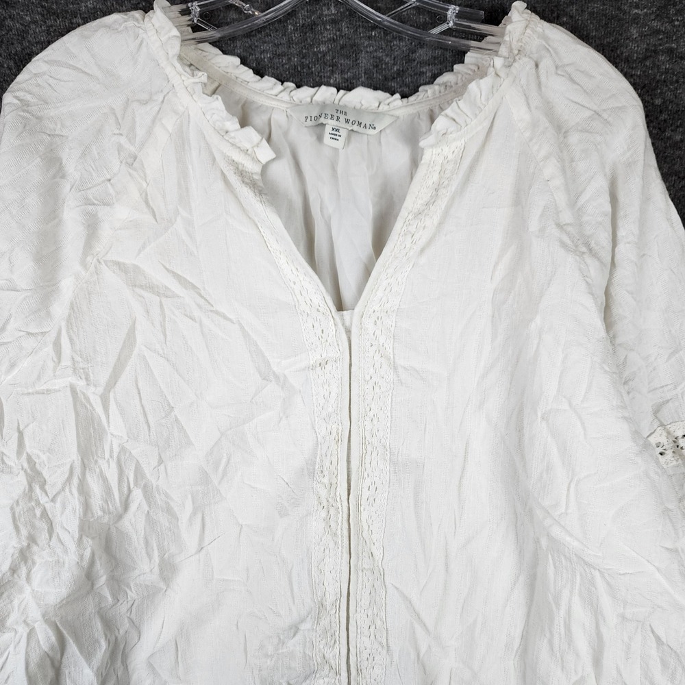 The Pioneer Woman Peasant Blouse Women XXL Crochet Lace Ruffle TPW2510147847L - Picture 3 of 9